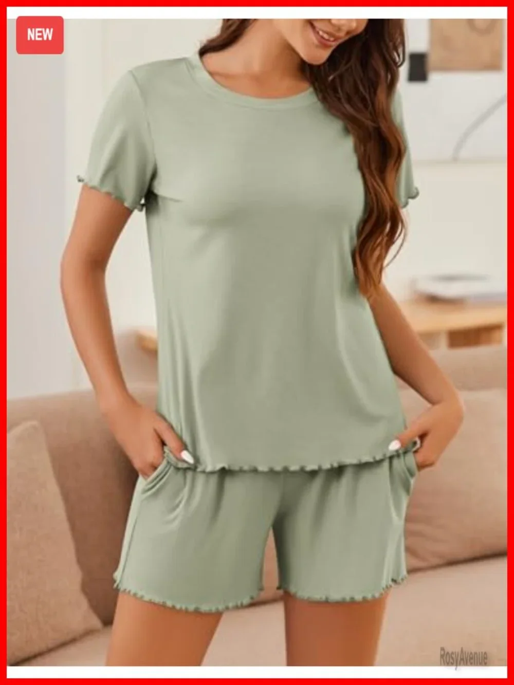 Ribbed Knit Pajama Set 2 Piece Short Sleeve Sleepwear Lounge Set